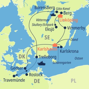 Eine Karte der Reiseroute