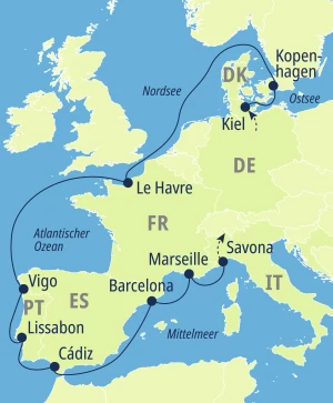 Eine Karte der Reiseroute