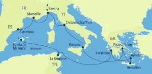 Eine Karte der Reiseroute