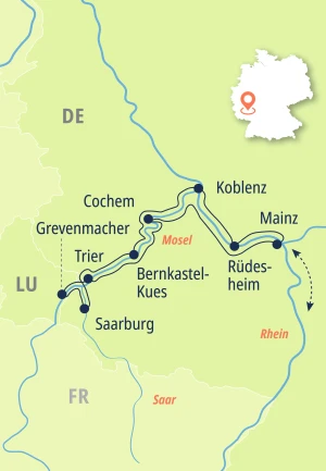 Eine Karte der Reiseroute