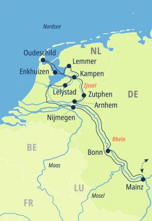 Eine Karte der Reiseroute