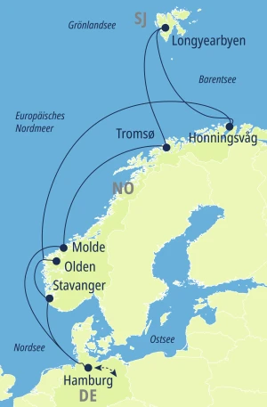 Eine Karte der Reiseroute