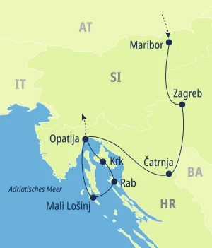 Eine Karte der Reiseroute