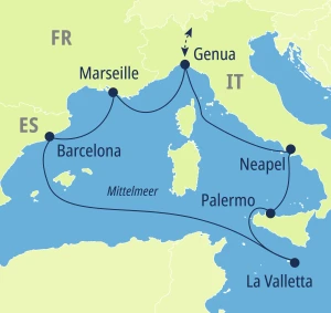 Eine Karte der Reiseroute