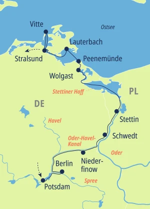 Eine Karte der Reiseroute