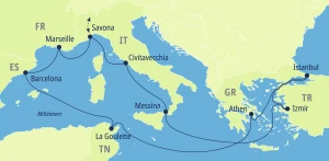 Eine Karte der Reiseroute