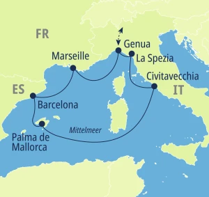 Eine Karte der Reiseroute